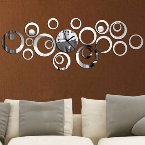 Reloj De Pared De Lujo 3d Con Espejo De Plata, Diseño Modern