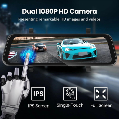 Dash Cam Mirror Camera Tela Sensível Ao Toque De 9,66