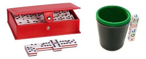 Domino Profesional Rombos Rojo + Cubilete Liso + Dados