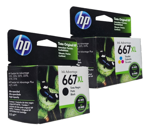 Imagen 2 de 2 de Combo 667xl Hp Originales Negro Y Tricolor 3ym80al Y 3ym81al