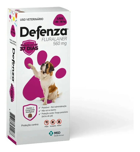 Comprimido Defenza Antipulgas Carrapatos Sarna Cães 40 a 56kg 1un