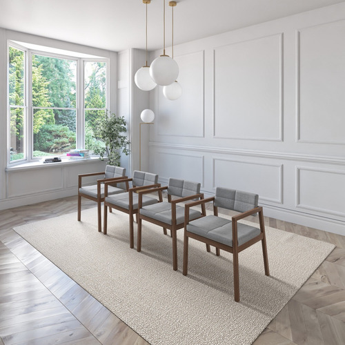 Juego De Comedor Extensible Praga De Madera Con 4 Sillas Diseño de la tela de las sillas Gris Claro - Nogal
