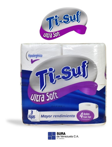 Imagen 2 de 2 de Papel Higiénico Blanco Ti-suf Bulto De 12 Paq 4 Rollos C/u