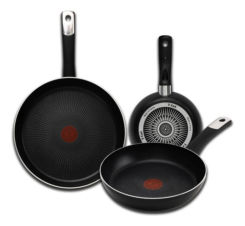 Juego De Sartenes T-fal Hard Titanium 20/24/30 Negro Termo Señal, C3829082