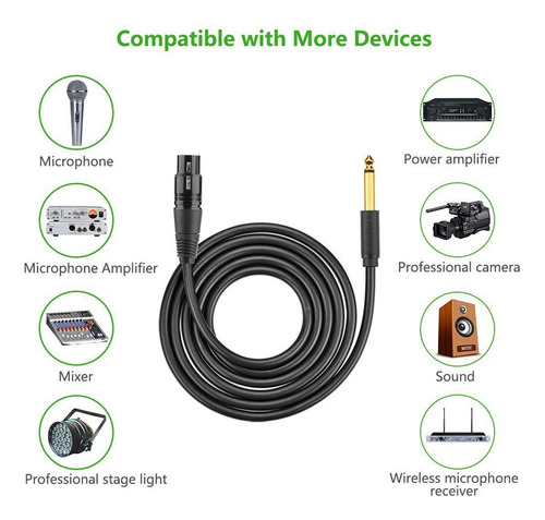 Cabo Ugreen Áudio Microfone 6.35mm Macho Xlr Fêmea 2m Preto