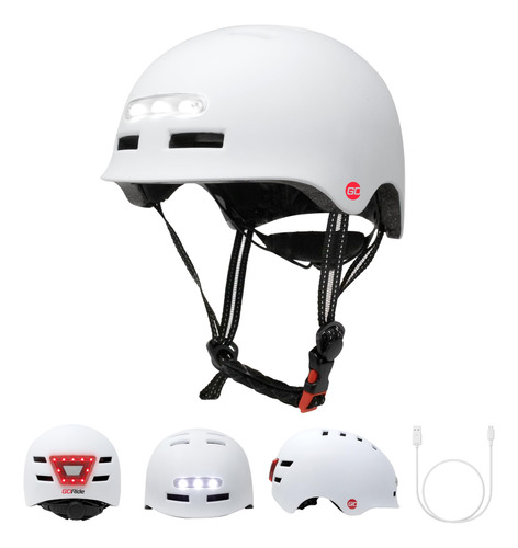 Casco De Bicicleta Led Recargable Con Correa Ajustable