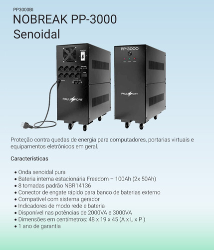 Nobreak Pp 3000 Bi Senoidal Onda Pura 3kva - Pauloport