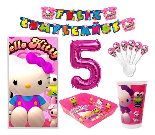 Kit Decoración Hello Kitty X12 Niños + Obsequio