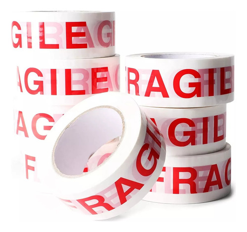Pack 6 Rollos Fragile Huincha Embalaje 45mmx250m Frágil