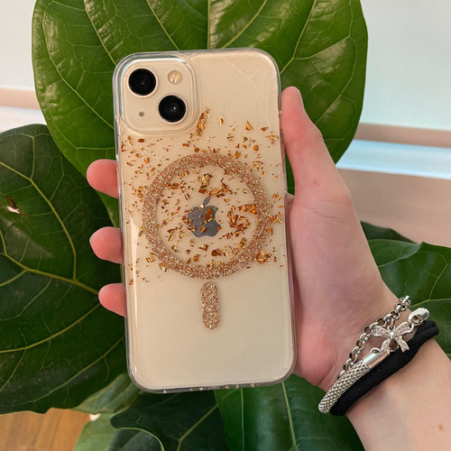 Funda Magsafe Glitter Dorado Para Iphone 11-16 Pro/promax Glitter Dorado Iphone 11