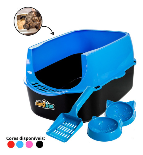Kit Sanitário Gatos Sandbox Fácil Higienização Pet Cor Azul
