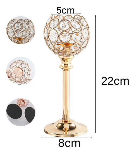 3 Candelabro Fiesta Boda Bola De Cristal Candelabro Vidrio Color Dorado