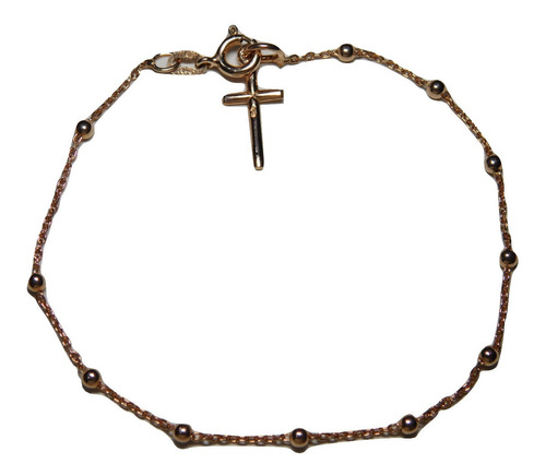 Pulsera Denario Con Dije Cruz Plata Italiana Rodinado Rossé