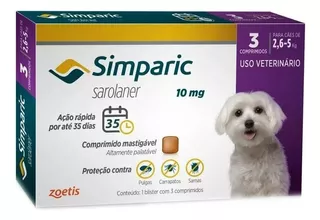 Simparic 10mg Antipulgas 2,6 A 5kg C/3 Comprimidos