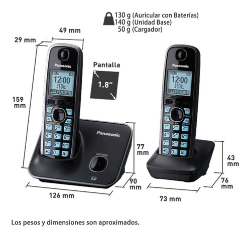 Teléfono Inalámbrico 2 Auriculares Kx-tg4112meb Color Negro