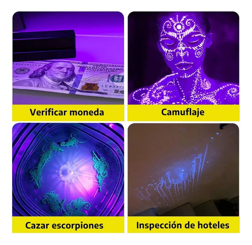 Lámpara Ultravioleta Recargable 365nm, Luz Negra Portátil