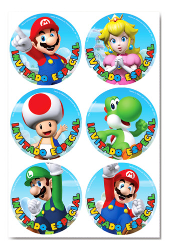 Distintivos Stickers Fiesta Mario Bros 48pz 5cm Mar0h1