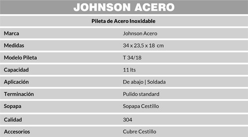 Imagen 7 de 10 de Bacha Johnson Pileta Cocina Simple T34/18 Acero 34x23x18