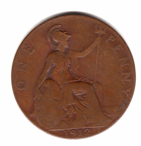Inglaterra Gran Bretaña Moneda 1 Penny 1912 Km#810 Cobre