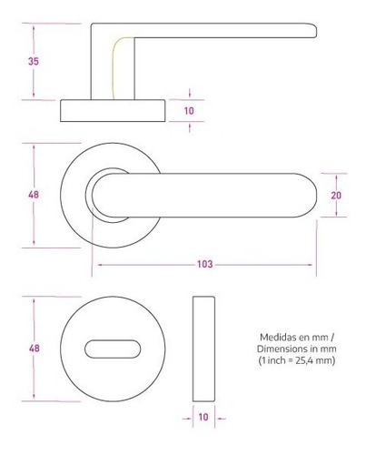 Imagen 8 de 10 de Manija Picaporte Aluminio Esmerilado Puerta Doble Bocallaves