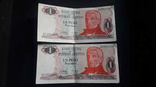Lote 2 Billete Un Peso Argentino San Martín Serie B Correlat