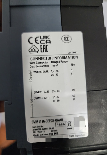 Interruptor Automatico 3p 160a Reg 25ka Ref 3vm1116 Siemens