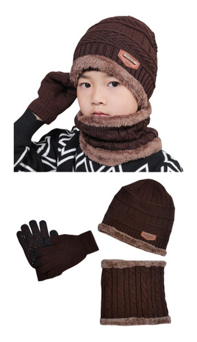 3en1 Gorro Bufanda Guantes Cuello Unisex Invierno Frío Niños