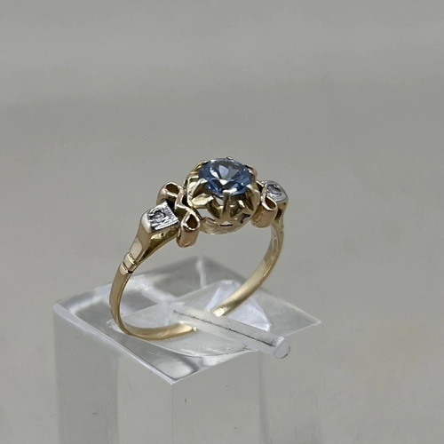 Anillo Antiguo En Oro 18k Y Aguamarina Y Diamantes 2,4g