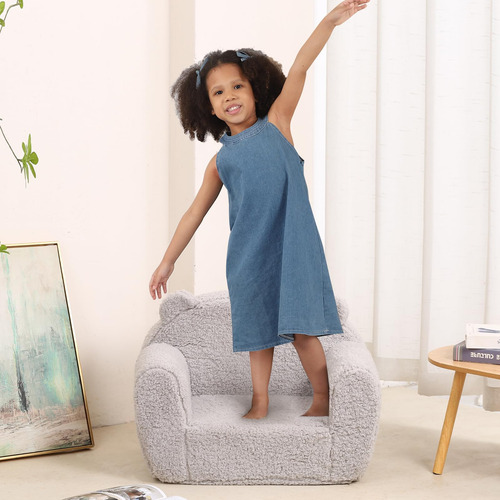 Silla De Sherpa Suave Y Cómoda Para Niños Color Gris