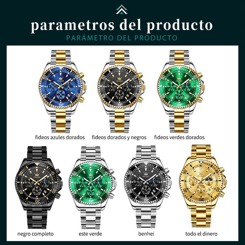 Reloj De Cuarzo Para Hombre Cronógrafo Luminoso Regalos Dorado Dorado Dorado/verde