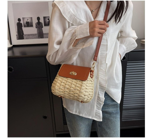 Bolso De Hombro De Paja Para Mujer, Bolso Tejido, Bolso De