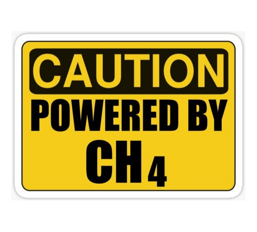 Cartel Powered By Ch4 Vinilo Sticker Negro Amarillo Caution