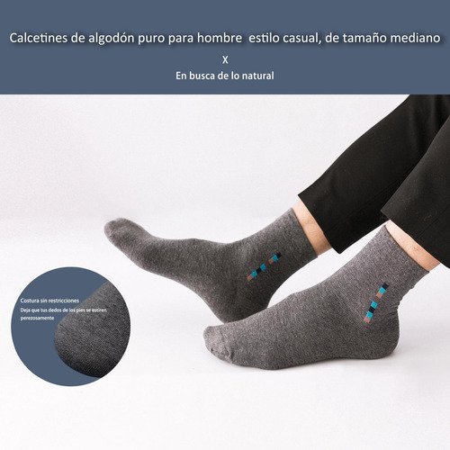 5 Pares 100% Algodón, Calcetines Media Pantorrilla -