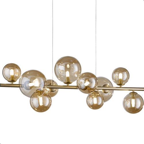 Lustre Pendente Jabuticaba Dourado Globos Âmbar Sala Jantar
