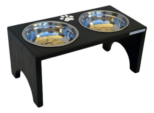 Comedero En Altura Perros. Negro. Bowls Acero Inox. Mediano