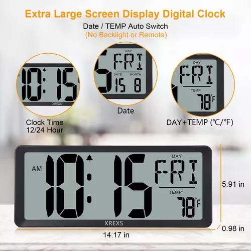 XREXS Reloj de pared digital grande, funciona con pilas, para decoración  del hogar, temporizador de cuenta arriba y abajo, pantalla LCD grande de