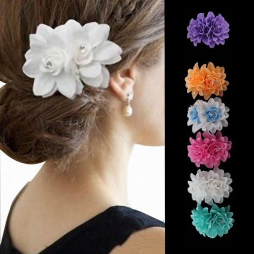 Pinza Para El Pelo Con Doble Flor Y Diamantes De Imitación C