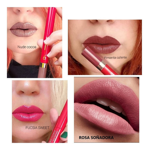 Labial Duo Tattoo Esika. Intense 24 Hrs Colorfix Acabado VINO IMPARABLE Color Rosa romance