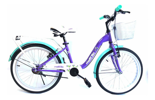 Bicicleta paseo femenina Power Bike Lady R20 frenos v-brakes color morado/turquesa con pie de apoyo