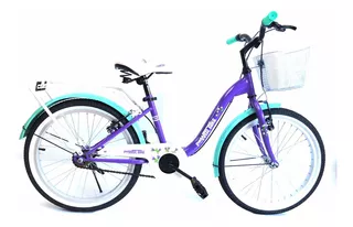 Bicicleta paseo femenina Power Bike Lady R20 frenos v-brakes color morado/turquesa con pie de apoyo