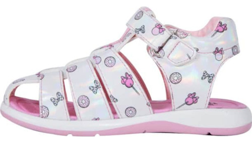 Sandalia De Piso Estampada Niñas Minnie Mouse Blanco