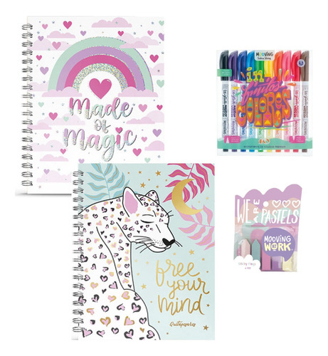 Kit Set Quitapesares Cuaderno A5 Microfibras Post It Mooving