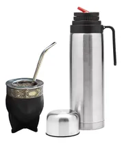 Comprar Set Kit Combo Matero Mate Imperial Negro Guarda Espejo Cuero Virola Acero Inoxidable Premium Con Bombilla Pico Loro + Termo Acero Inoxidable Media Manija Pico Cebador Hermético 1l