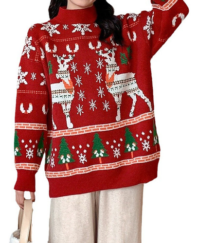 Señoras Dulce Navidad Suéter De Punto Flojo Moda Casual