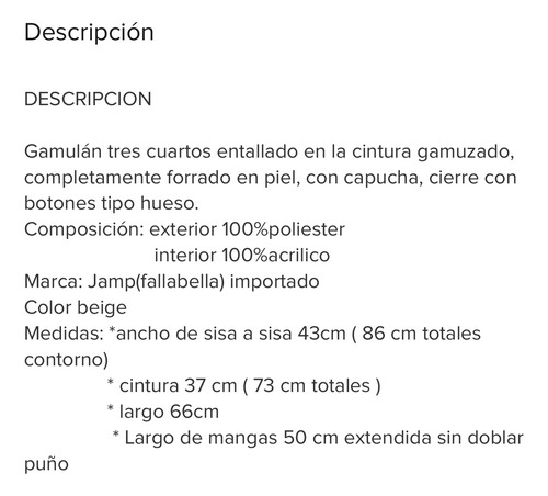 Camperón Gamulán Gamuzado Forrado En Piel/niñas/importado