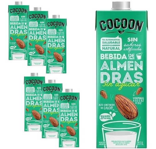 Bebida Leche Almendras Cocoon Sin Tacc Azucares 1lt Pack X6