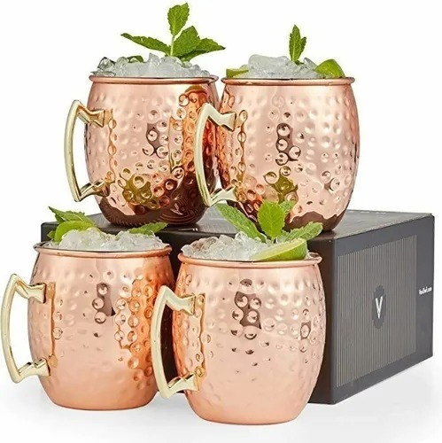 Set De 4 Vasos De Cobre 500ml Tragos Moscow Mule Mojito Bar