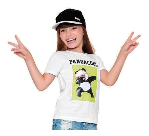 Blusa Panda Cool Manga Curta Meia Malha Fakini 02098  4 À 10