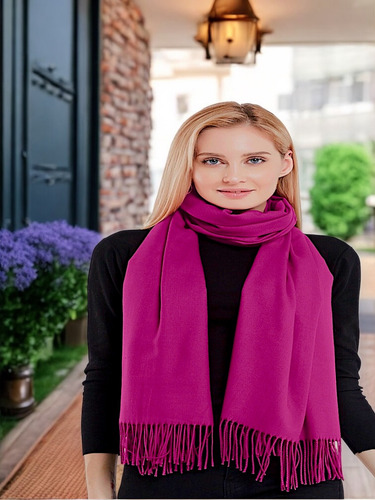 Pashmina, Bufanda Accesorio Versátil Pareo Fucsia Liso Unitalla