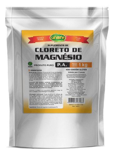 Cloreto De Magnésio P.a Em Pó 1kg - Unilife Vitamins Sabor Natural